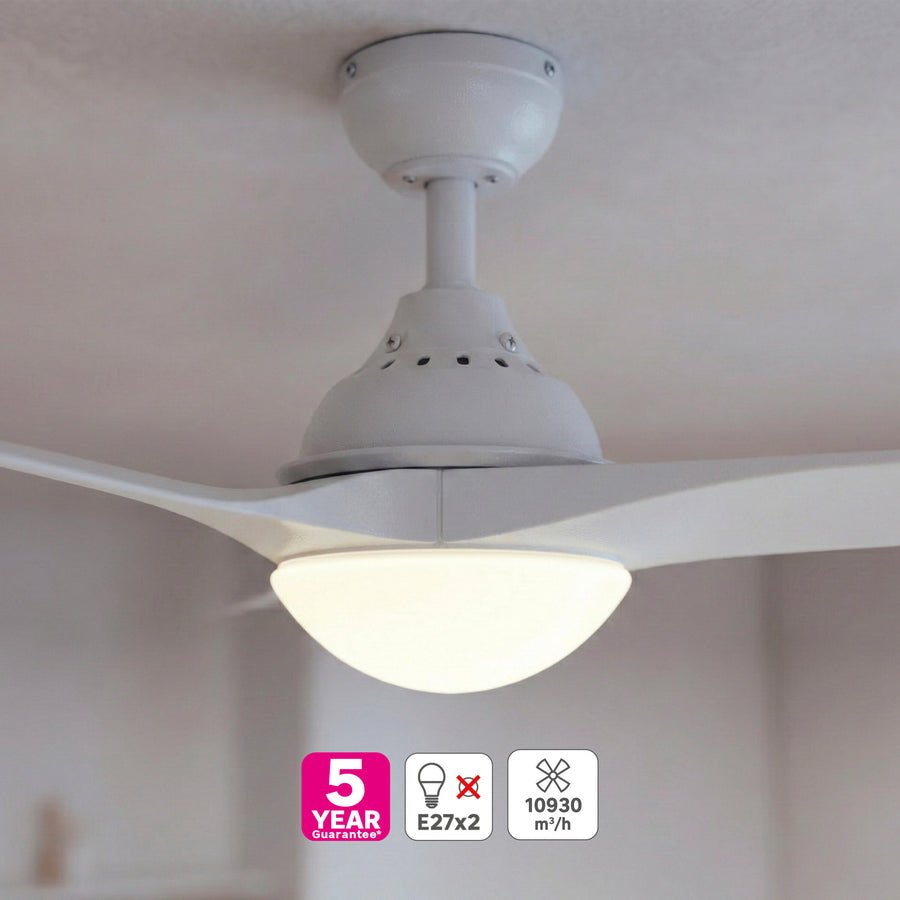 Ventilatore da soffito tokyo plastica bianco d132 2xe27=46w 3 pale