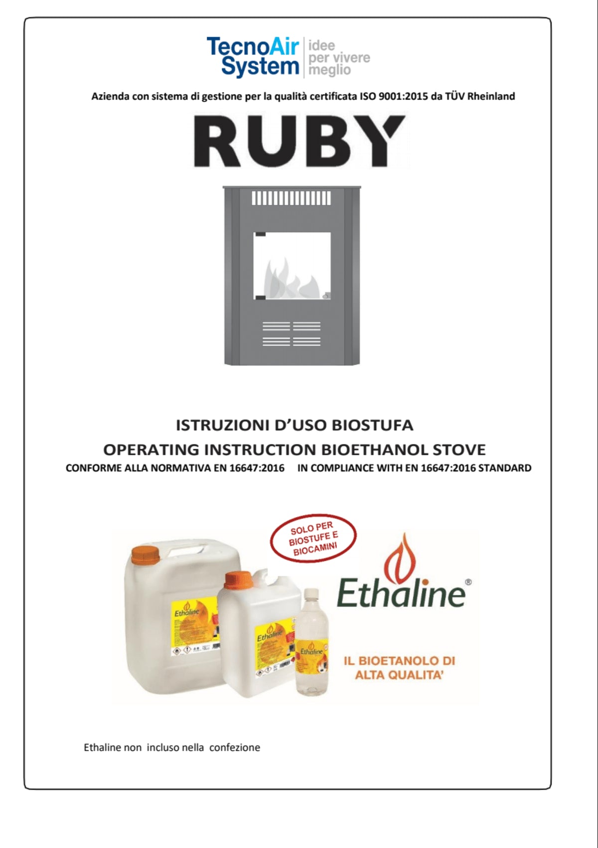 RUBY BURGUNDY BIOETHANOL STOVE H 61 L47 P 36