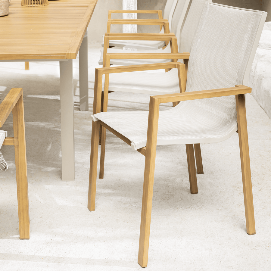 Odyssea chair in aluminium and Naterial wood-effect textilene