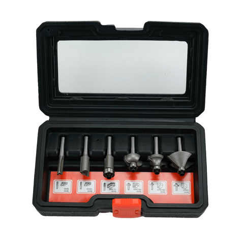 Set of 6 Dexter bits for a 6 mm shank router, with case