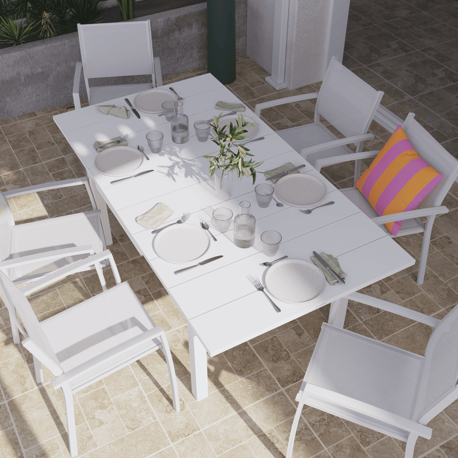 Odyssea table 188/244 x 100, all-white aluminium, Naterial