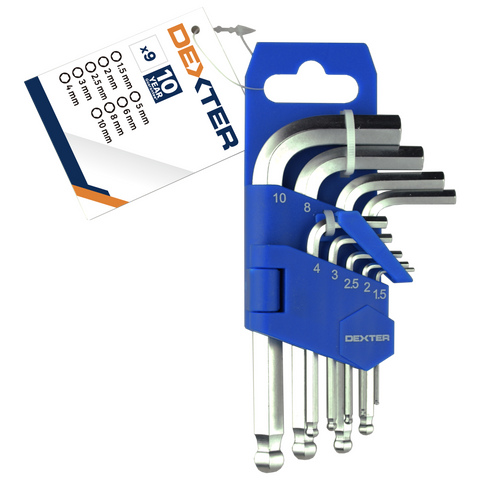 Set of 9 Dexter hex socket wrenches in assorted sizes, made of steel