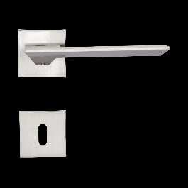 SHADOW DOOR HANDLE WITH SATIN NICKEL FINISH ZAMAK ROSETTE AND SPOUT