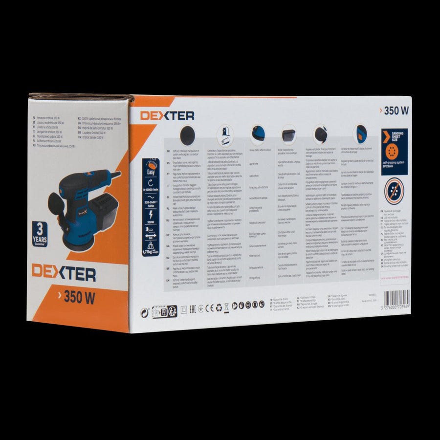 Bricocenter DEXTER 350W ROTO-ORBITAL SANDER 125MM BACKING PAD WITH DUST EXTRACTION SYSTEM