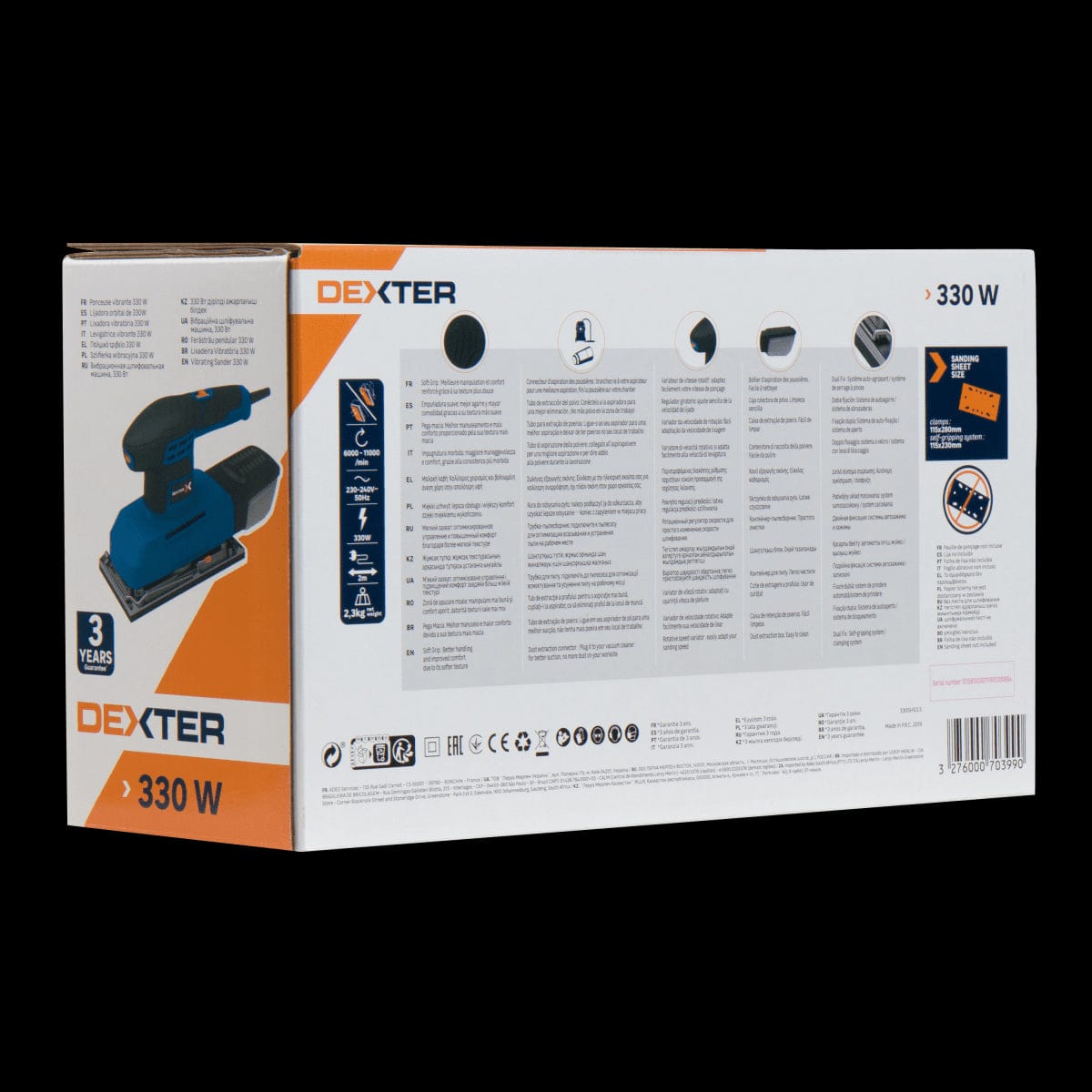 Bricocenter DEXTER ORBITAL SANDER 330W PLATE 115X230MM WITH DUST BAG