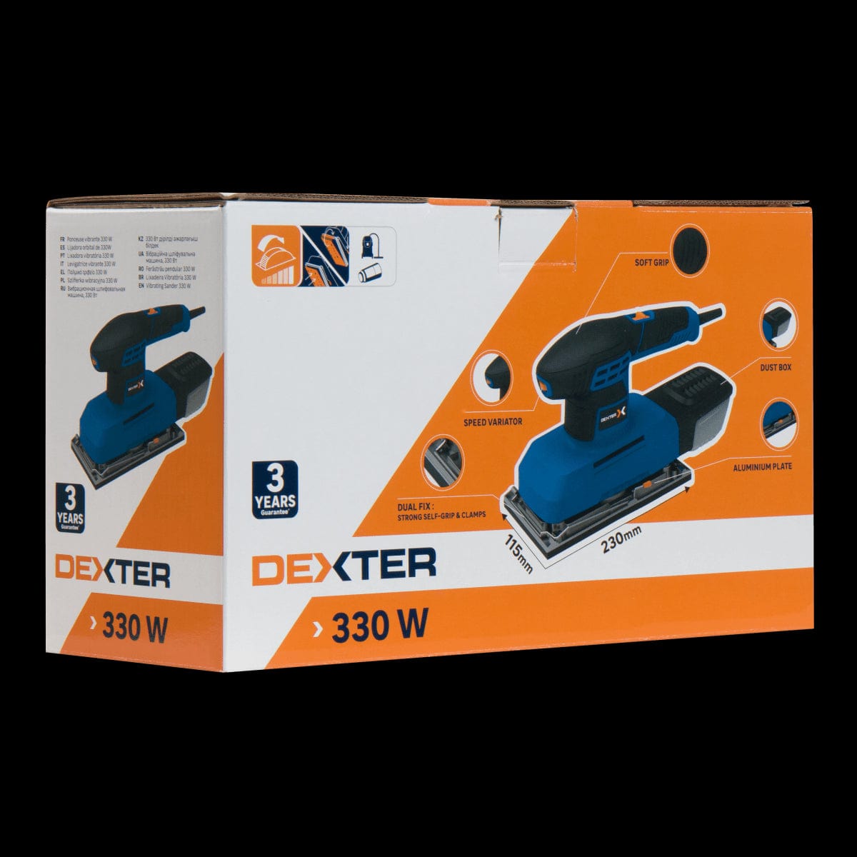 Bricocenter DEXTER ORBITAL SANDER 330W PLATE 115X230MM WITH DUST BAG
