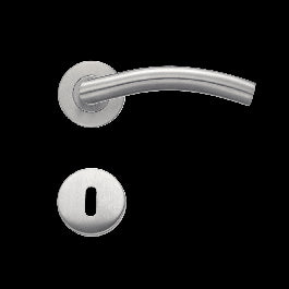 MARGAUD DOOR HANDLE WITH ROSETTE AND ESCUTCHEON IN STAINLESS STEEL WITH SATIN NICKEL FINISH