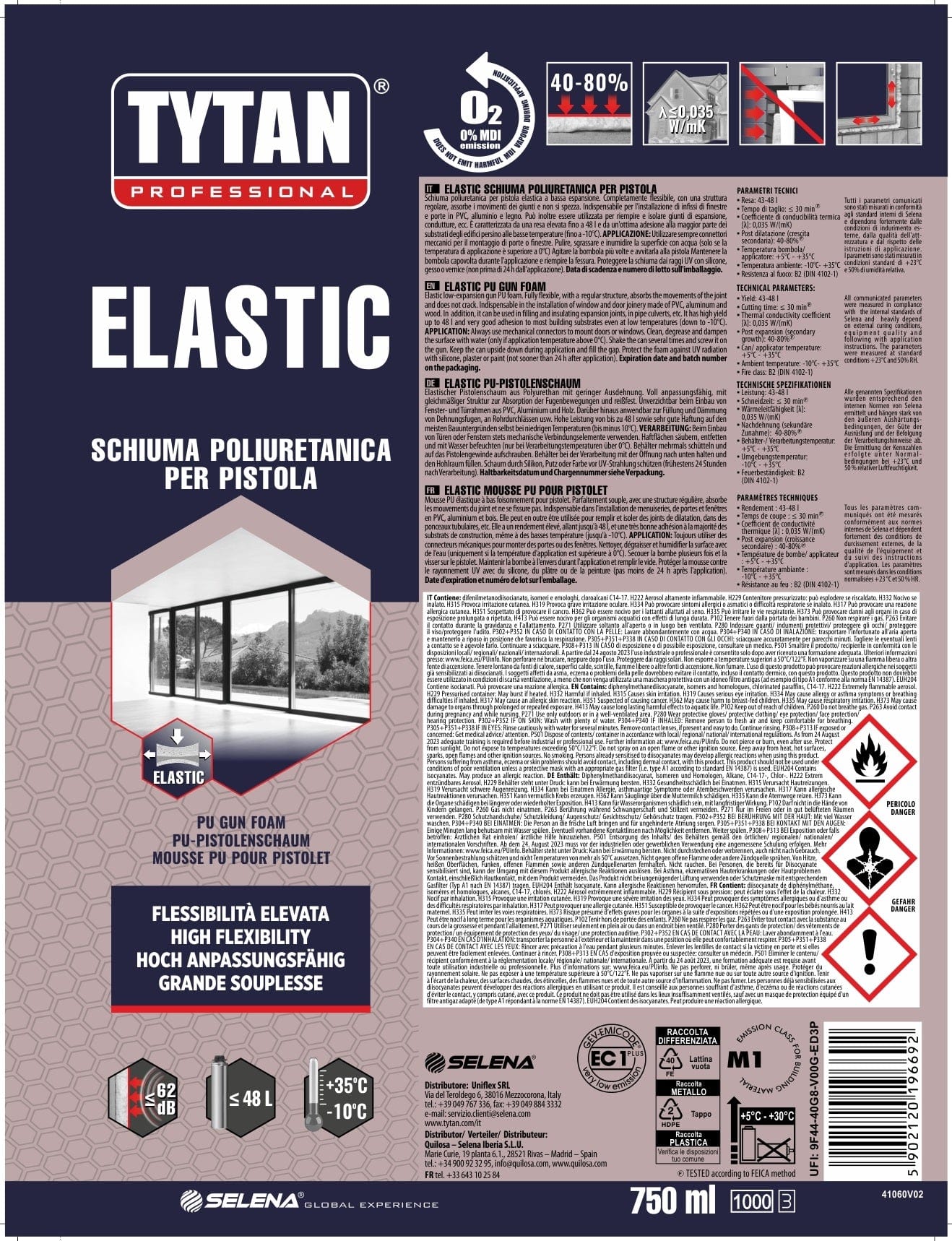 Bricocenter POLYURETHANE DOOR AND WINDOW FILLING FOAM FOR ELASTIC TYTAN GUN 750ML