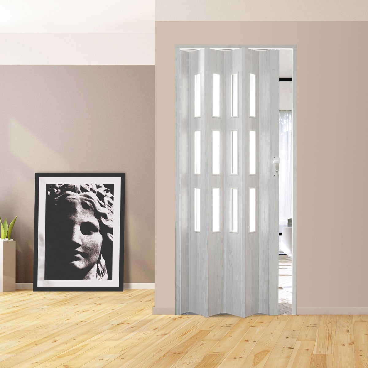 Luciana folding door 88.5x214 cm frosted glass in white pine colour