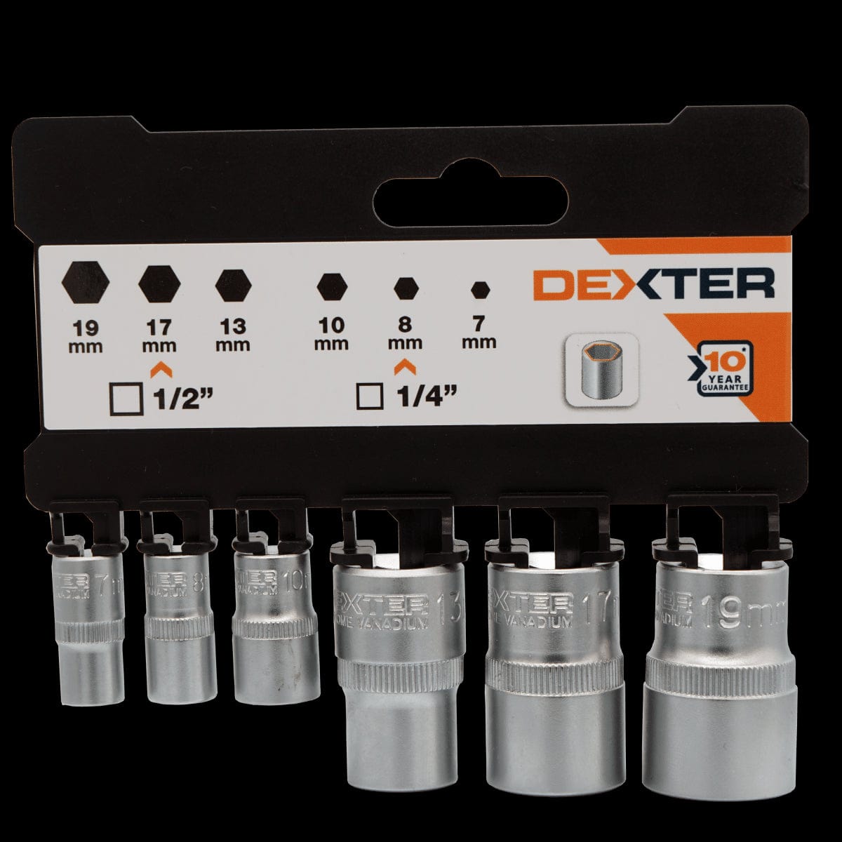 Bricocenter 6-PIECE SET OF DEXTER CHROME VANADIUM SOCKETS