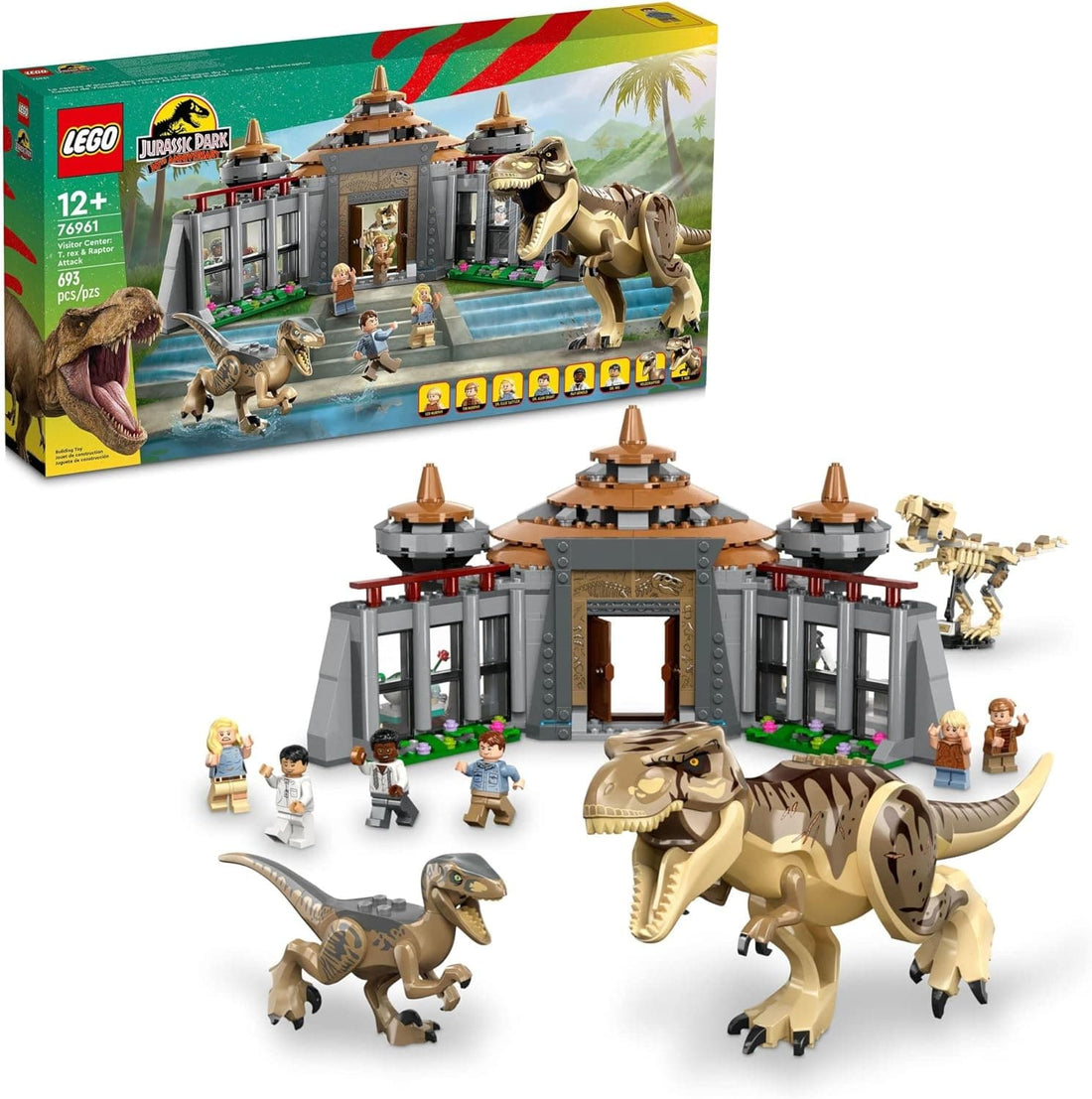 LEGO Jurassic Park Visitor Center: T. rex & Raptor Attack Buildable Dinosaur Toy Including a Dino Skeleton Figure, 6 Minifigures and More - best price from Maltashopper.com 76961