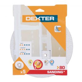 DEXTER ROTO-ORBITAL WALL SANDER ABRASIVE 225MM, DRILLED, GRIT 80,5 PIECES
