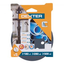 DEXTER RANDOM ORBITAL SANDER ABRASIVE FOR WOOD 125 MM PERFORATED GRIT 180,280,500,10 PIECES