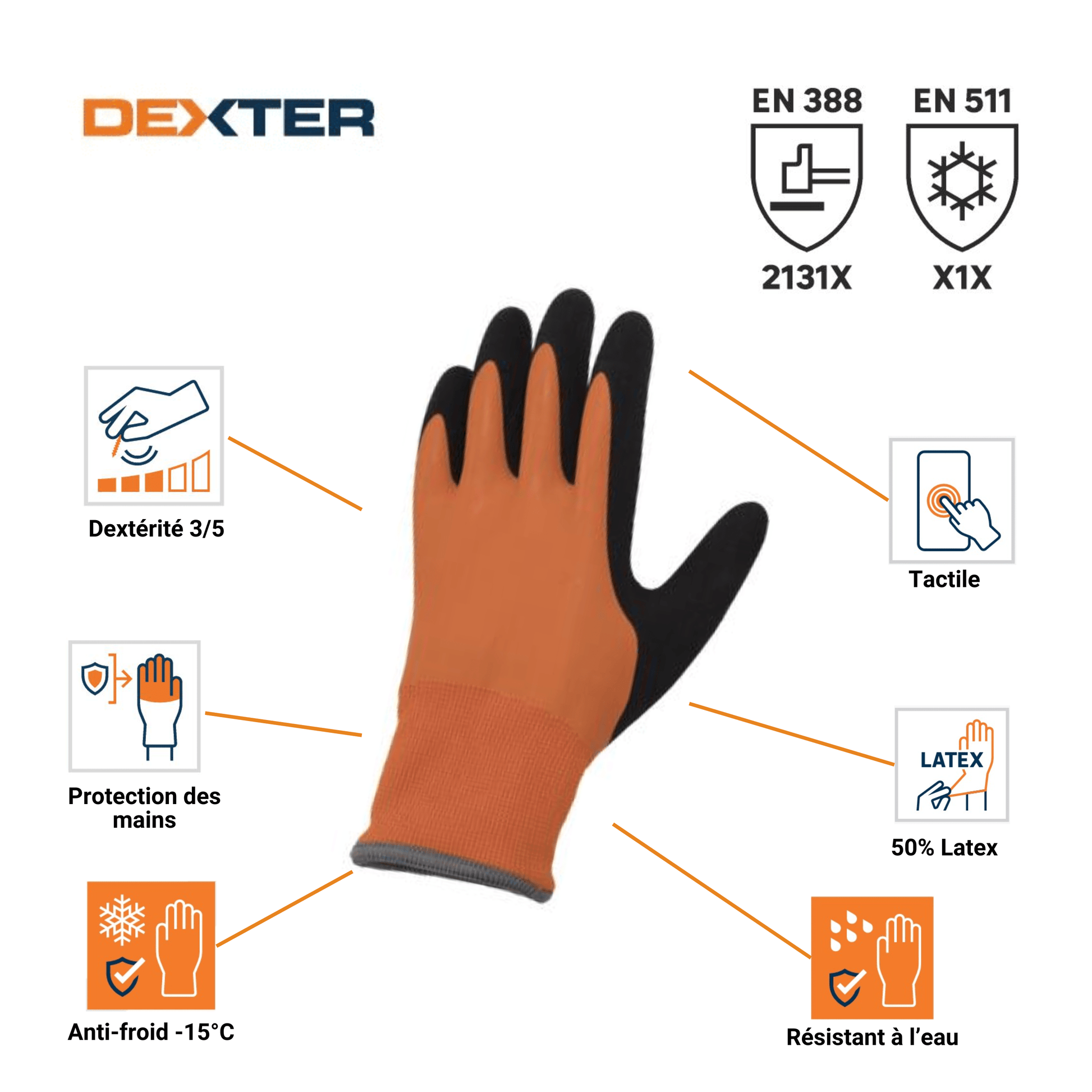Bricocenter DEXTER TOUCH SCREEN CONSTRUCTION GLOVES SIZE 9L COLD-RESISTANT WATER RESISTANT