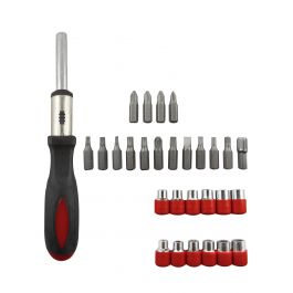 SET BITS + SOCKETS + RATCHET HANDLE BIT HOLDER, 29 PIECES