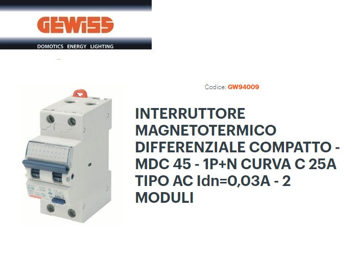 DIFFERENTIAL MDC 1P+N C25 4.5KA AC/0.03