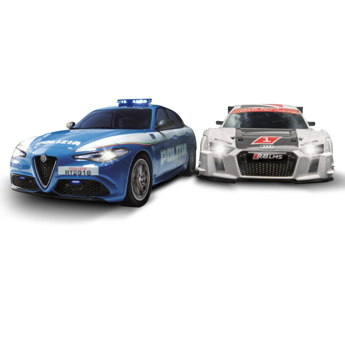 POLIZIA TRACK electric: 3m track length - 1:43 Scale cars with lights and turbo function