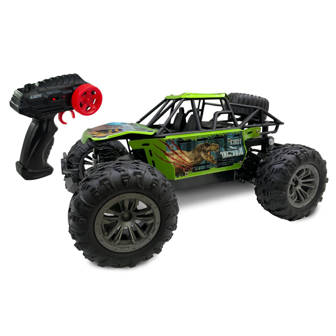 METAL T-REX: Rc 2.4 GHz - Rc 1:16 Scale METAL CARBODY  - with shock absorbers - differential - front and rear bumpers - with lithium battery pack + USB charging cable + batteries for the transmitter included