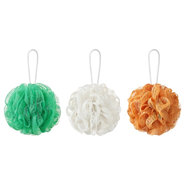 ÅBYÅN body puff, set of 3, orange/green/white