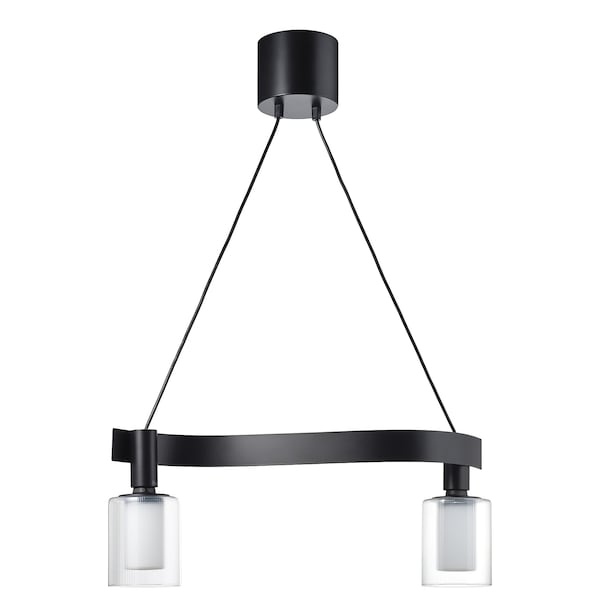 Ikea ACKJA / MOLNART - Pendant lamp with bulb, corrugated black/cylinder striped