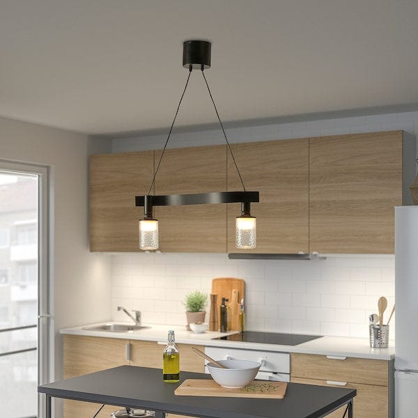 Ikea ACKJA / MOLNART - Pendant lamp with bulb, corrugated black/patterned