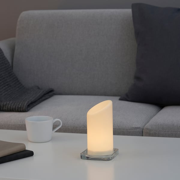 ÄDELLÖVSKOG LED block candle, white/in/outdoor, 7.5 cm