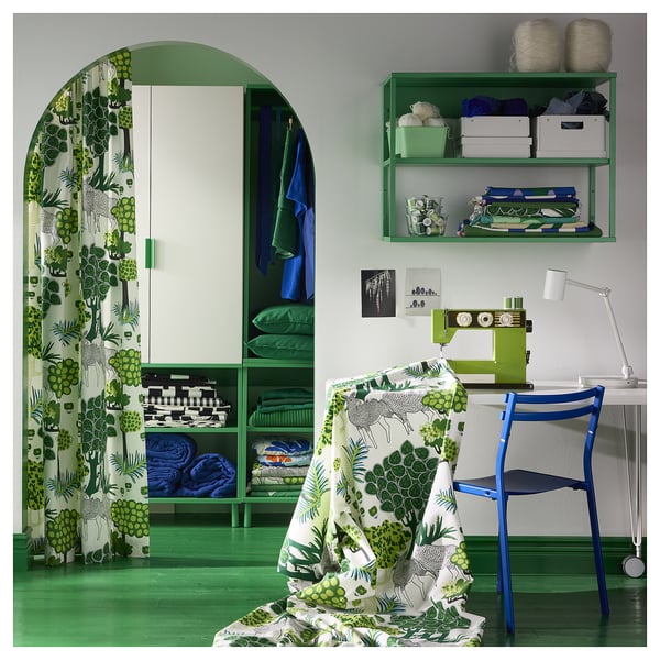 ÄLGÖRT pre-cut fabric, forest pattern/white green, 150x300 cm