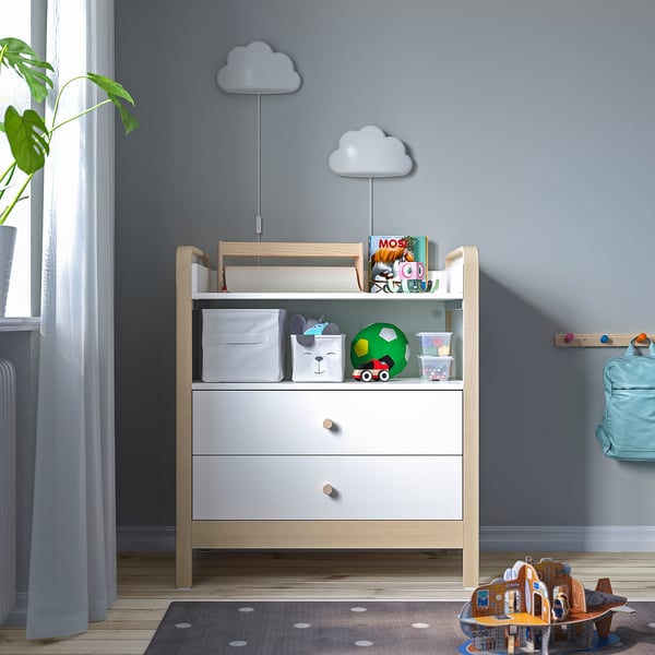 ÄLSKVÄRD changing table/chest of drawers, birch/white, 94x106x38 cm