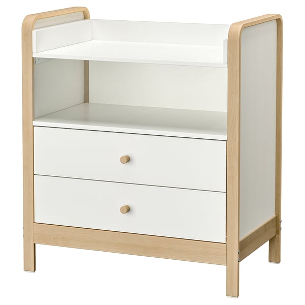 ÄLSKVÄRD changing table/chest of drawers, birch/white, 94x106x38 cm