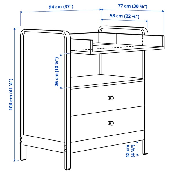 ÄLSKVÄRD changing table/chest of drawers, birch/white, 94x106x38 cm