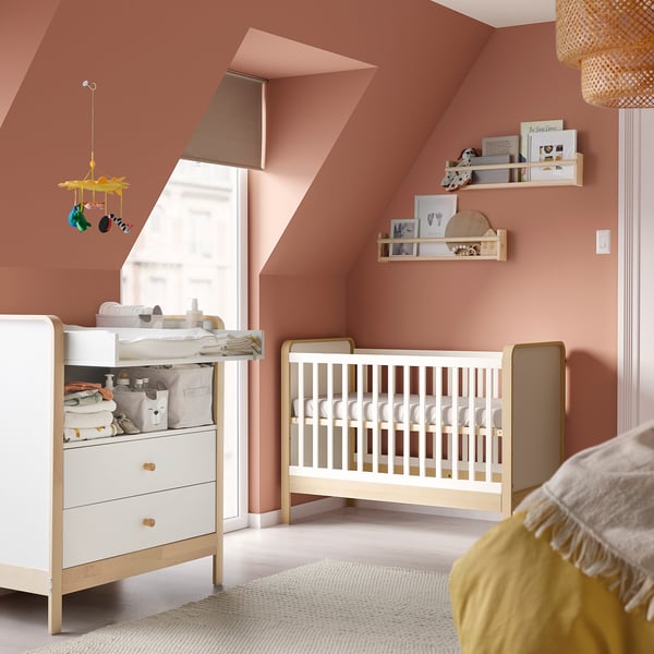 ÄLSKVÄRD changing table/chest of drawers, birch/white, 94x106x38 cm