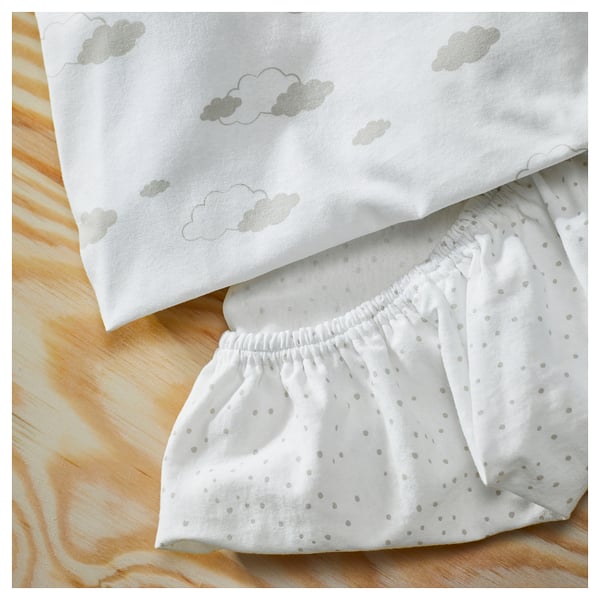 ÄLSKVÄRD fitted sheet for bassinet, clouds/dots/off-white, 75x41 cm, 2 pack