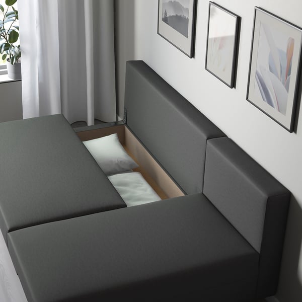 ÄLVDALEN 3-seat sofa-bed with chaise longue, Knisa dark grey, 196x196 cm