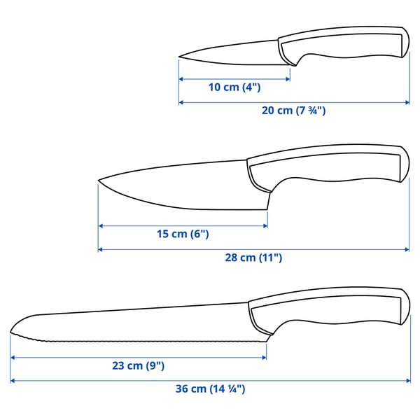ÄNDLIG 3-piece knife set, light grey/white