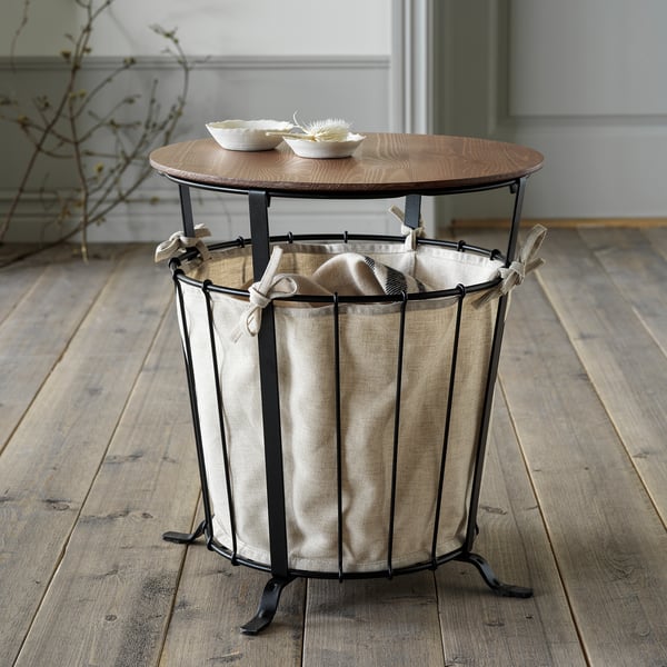 ÄNGESBYN storage table, black/pine light brown stained, 43 cm