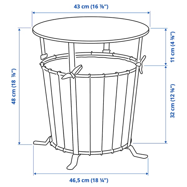ÄNGESBYN storage table, black/pine light brown stained, 43 cm
