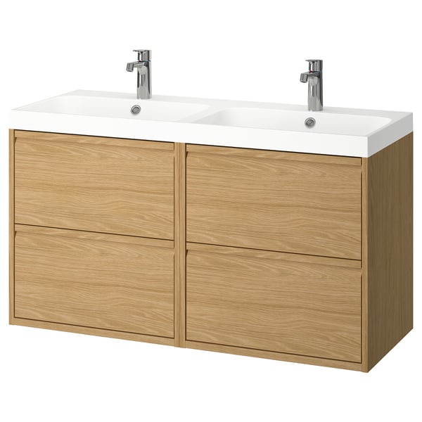 ÄNGSJÖN / BACKSJÖN wash-stand/wash-basin/taps, oak effect, 120x49x69 cm
