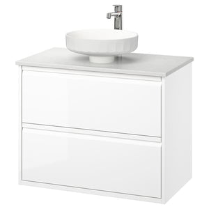 Ikea ÄNGSJÖN / LERSJÖN - Washbasin/drawer unit/misc, glossy white/marble white effect,82x49x79 cm