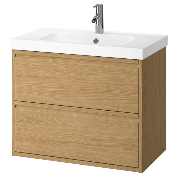 ÄNGSJÖN / ORRSJÖN wash-stnd w drawers/wash-basin/tap, oak effect, 82x49x69 cm