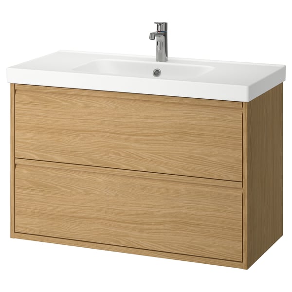 ÄNGSJÖN / ORRSJÖN wash-stnd w drawers/wash-basin/tap, oak effect, 102x49x69 cm