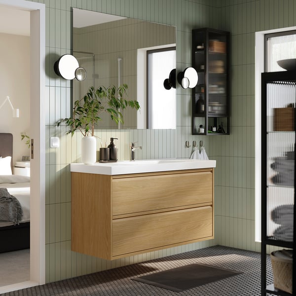 ÄNGSJÖN / ORRSJÖN wash-stnd w drawers/wash-basin/tap, oak effect, 122x49x69 cm