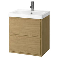 ÄNGSJÖN / ORRSJÖN wash-stnd w drawers/wash-basin/tap, oak effect, 62x49x69 cm