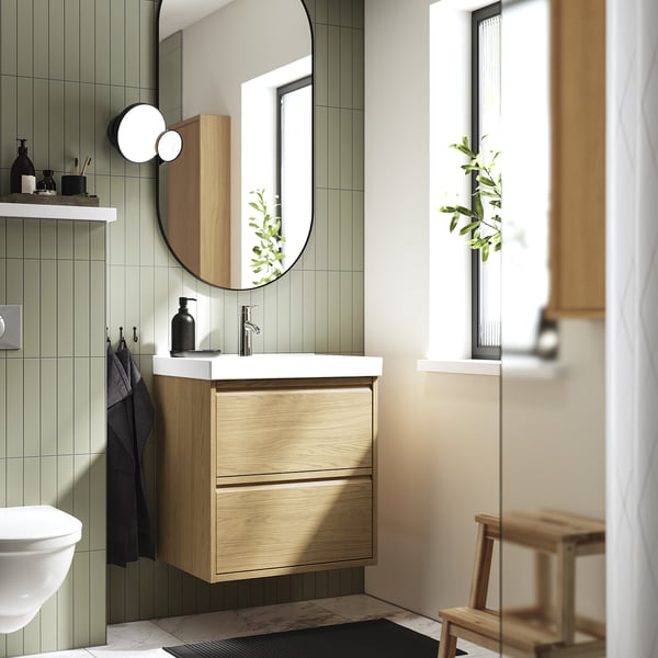 ÄNGSJÖN / ORRSJÖN wash-stnd w drawers/wash-basin/tap, oak effect, 62x49x69 cm