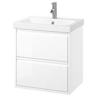 ÄNGSJÖN / ORRSJÖN wash-stnd w drawers/wash-basin/tap, high-gloss white, 62x49x69 cm