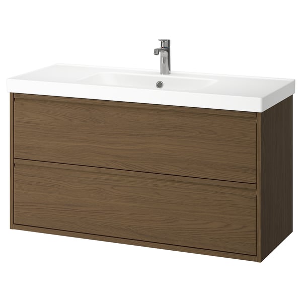 ÄNGSJÖN / ORRSJÖN wash-stnd w drawers/wash-basin/tap, brown oak effect, 122x49x69 cm