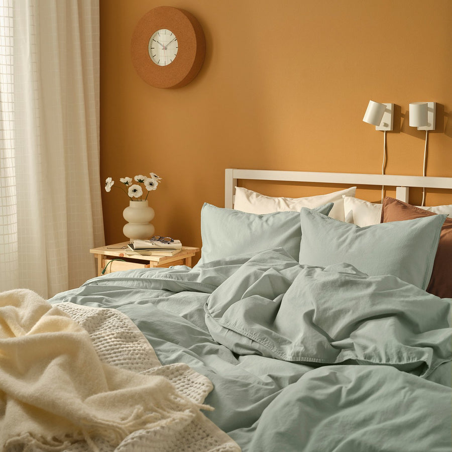 ÄNGSLILJA duvet cover and 2 pillowcases, pale grey-green, 240x220/50x80 cm