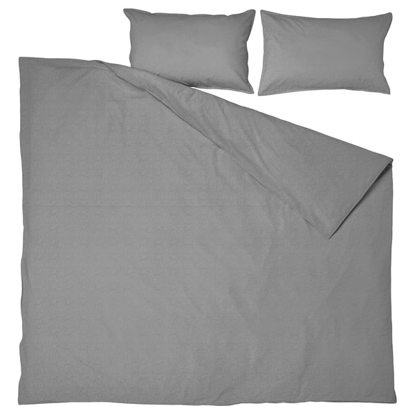 ÄNGSLILJA duvet cover and 2 pillowcases, grey