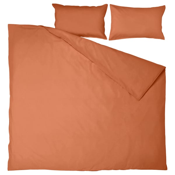 ÄNGSLILJA duvet cover and 2 pillowcases, red-brown, 240x220/50x80 cm