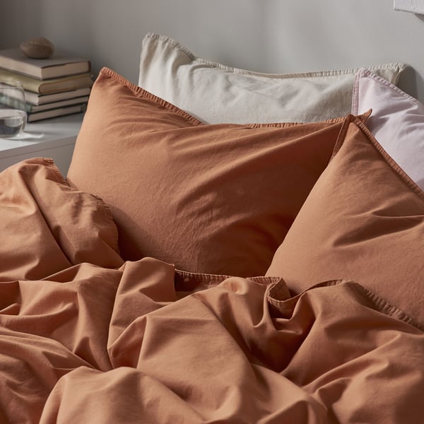 ÄNGSLILJA duvet cover and 2 pillowcases, red-brown, 240x220/50x80 cm