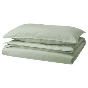 ÄNGSLILJA duvet cover and pillowcase, pale grey-green, 150x200/50x80 cm